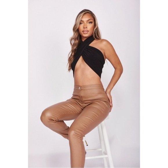 Black Sleeveless Wrap Halter Neck Crop Top - Picture 10 of 13